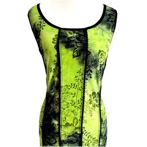 Y2K Cami Tank XL Green Burnt Floral Velvet Corset Fairy Whimsigoth Grunge 1X L
